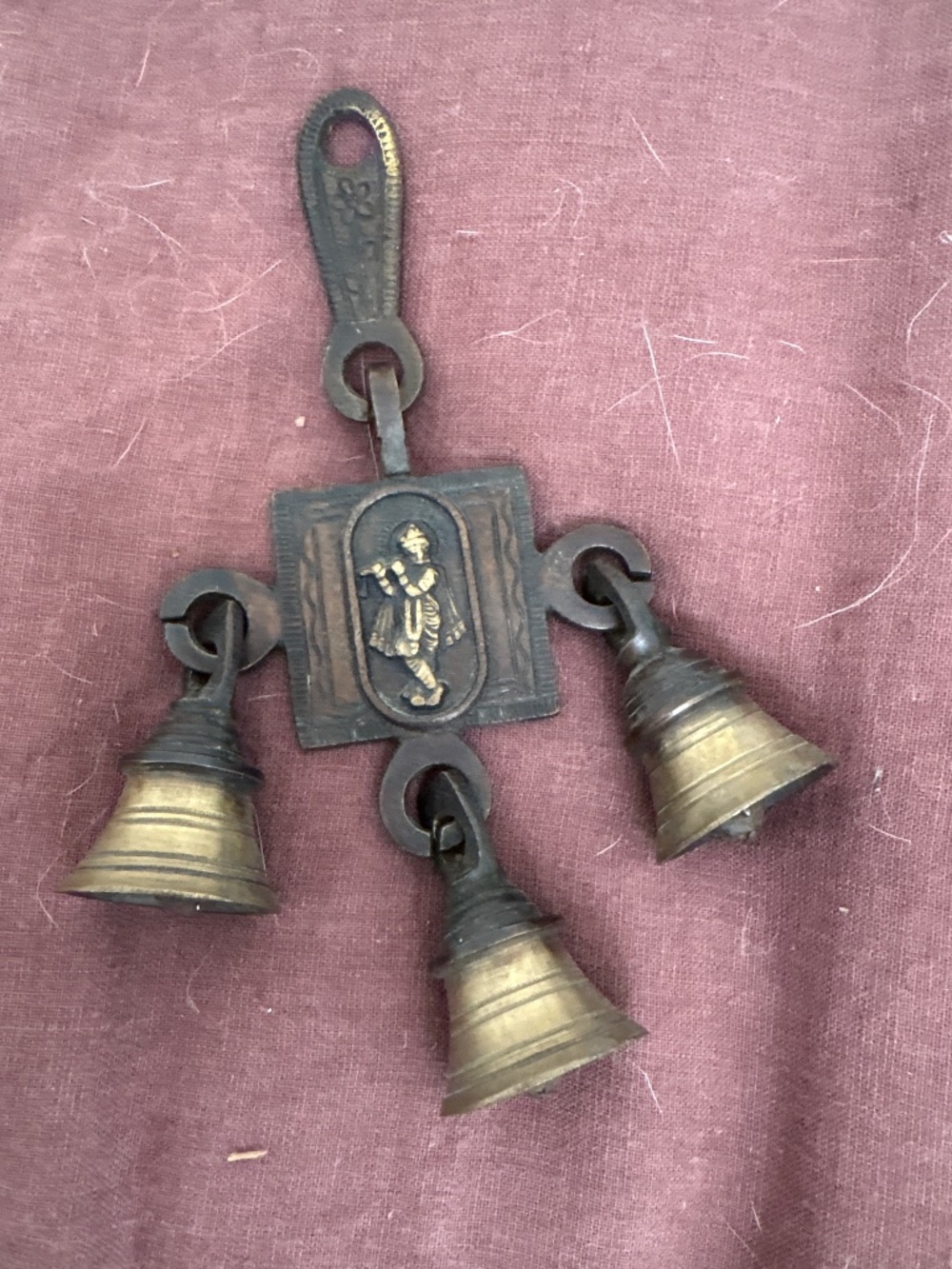 Brass Bell Krishna Wall Hanging Cast Metal VTG